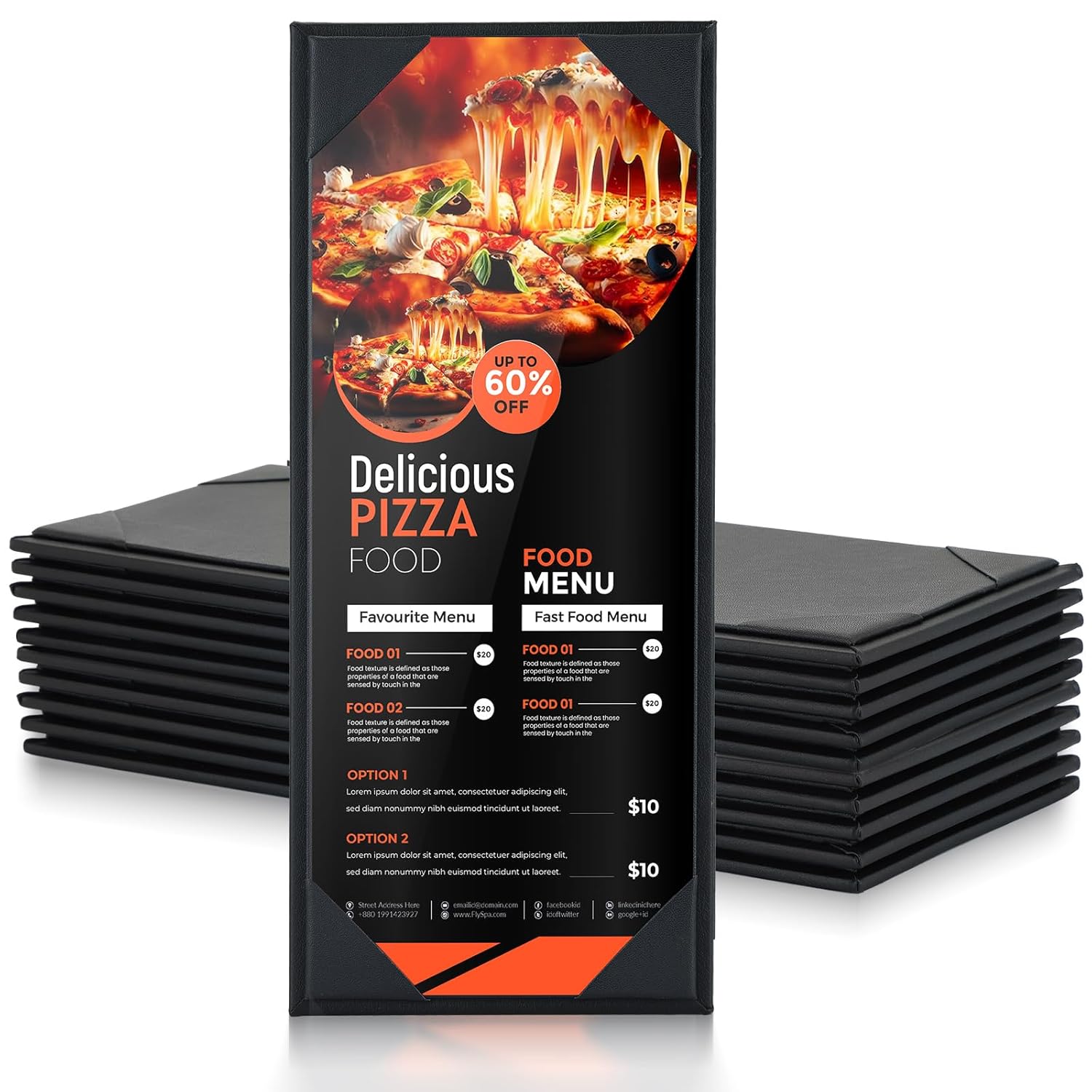 MYFULLY Restaurant Menu Holders 4.25" x 11", 12 Pack Black PU Leather Single Panel Menu Covers with Angled Corners for Restaurant, Bar, Coffee Shop, Wine List (6 View)