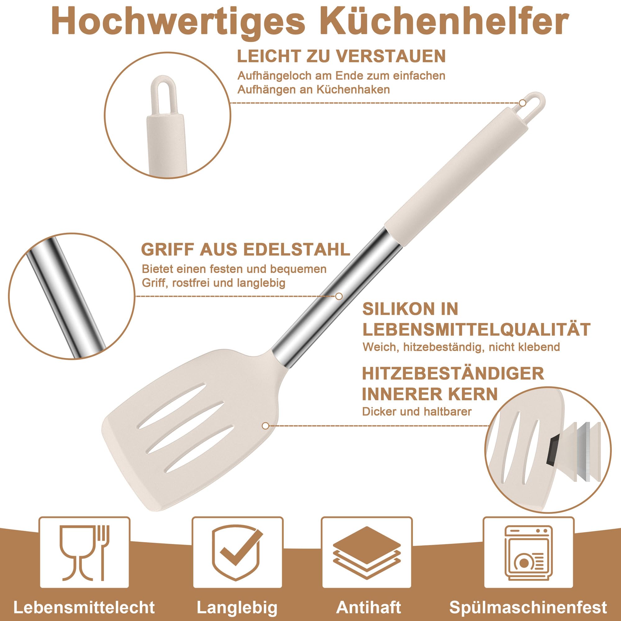 HaWare - Set De 20 Ustensiles Cuisine En Silicone Avec Poignées Inox | Résistant à 230°C | Idéal Pour Poêles Anti-Adhésives