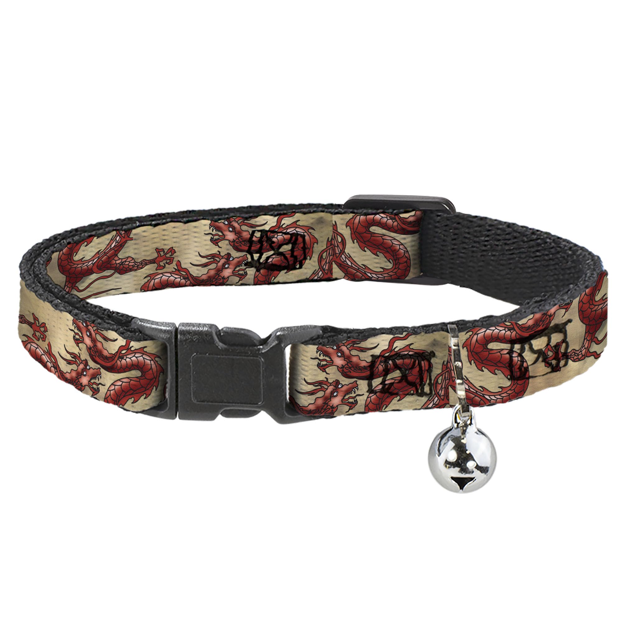 Collar de gato breakaway antienganche con estampado de dragones y cierre rápido