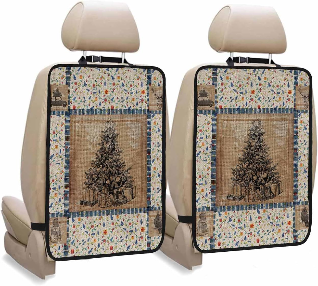 Car Seat Protector, 2 Pack Kick Mats with Organizer - 3 Pocket Storage, Christmas Cardinal Snowman Christmas Tree Gift Box Back Seat Cover for Kids Universal Fit Automotive Interior Protectors