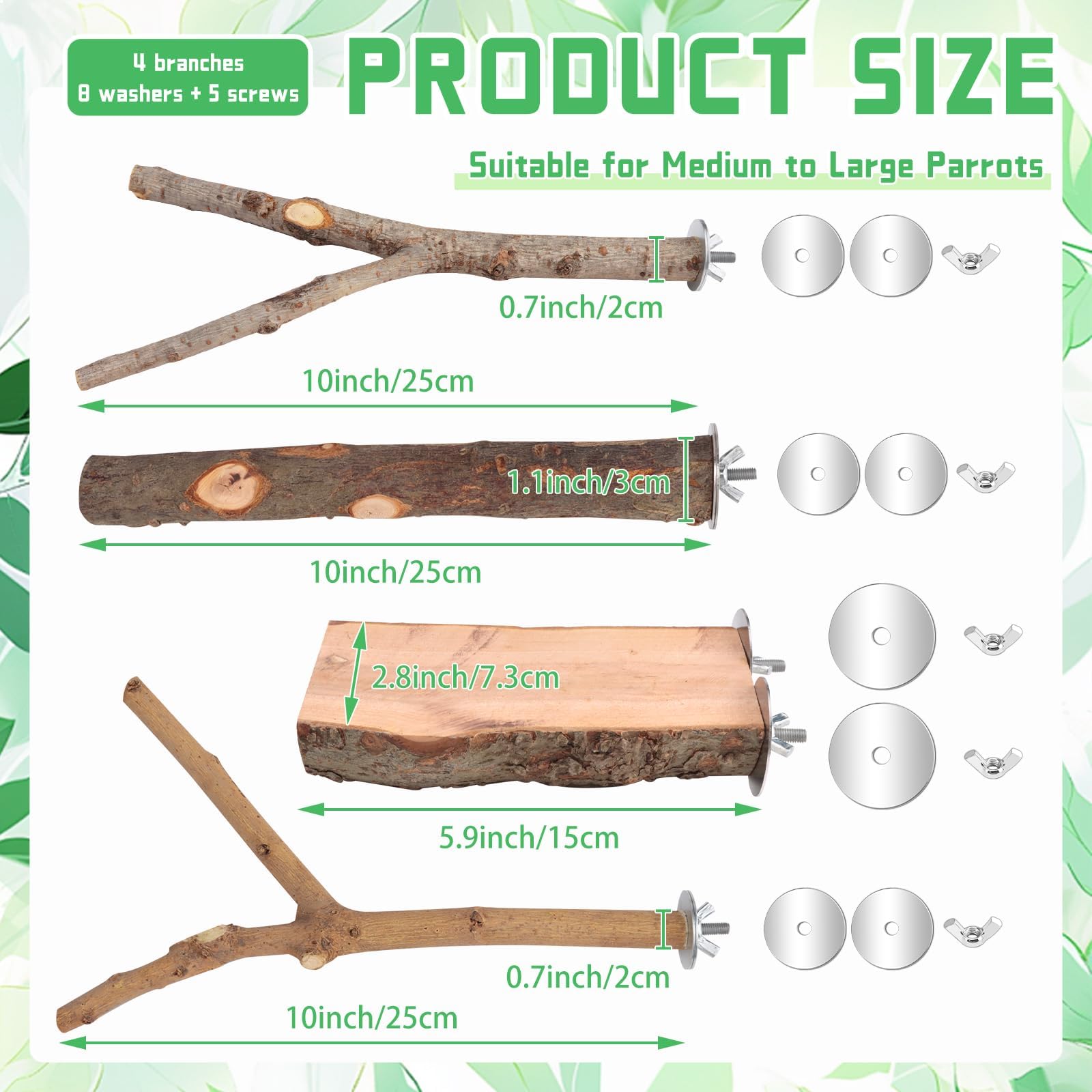 BILLIOTEAM 4-Pack Natural Wood Bird Perch Stand with Spacious Platform, Thick & Long Branches, Large Parrot Cage Accessories for African Grey, Macaws, Conures, Eclectus (Medium & Large Birds) - image 2