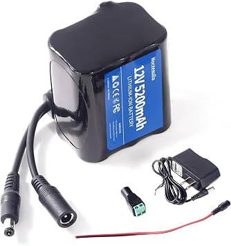 12V 5.2Ah Lithium Battery for DIY Projects with 25.2V 1A Charger, 1 Pack | Rechargeable, 800+ Cycle Life, 10A BMS, for 12V Devices and Ride on Toys, 5200mAh Capacity, Long runtime, Triple Protection