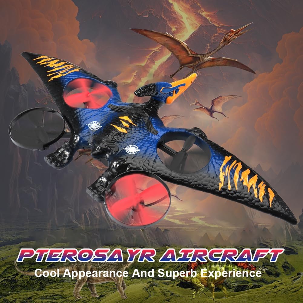 Dinosaur Remote Control Drone, 2.4G EPP Foam RC Pterodactyl Hobby RC Airplanes with 6-Axis Gyro, One Key Takeoff Landing, Stunt Roll & 360 Flip, Fighter Jet Toy Christmas Birthday Gift for Boys Girls