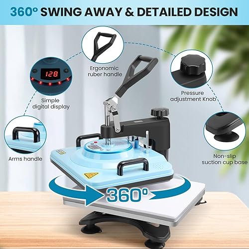Miniatura 5 de AKEYDIY Prensa de calor 8 en 1 de 15 x 12 pulgadas, 360 ° Swing Away Digital Camisas Prensa Multifunción de Transferencia de Calor Máquina de