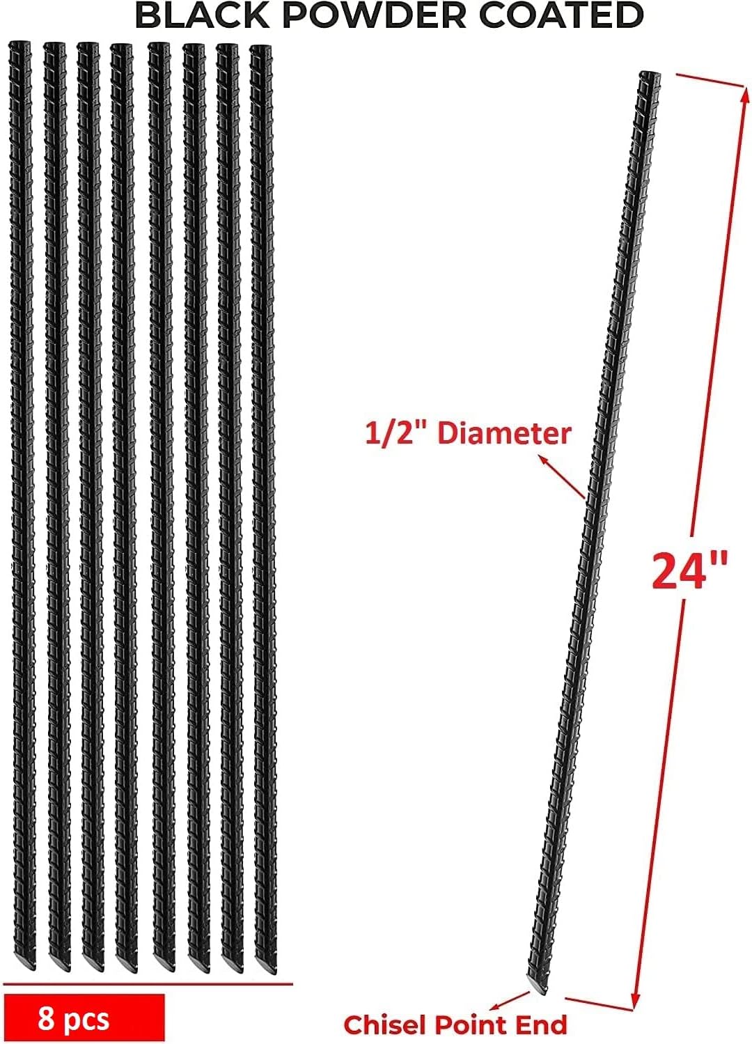 VASGOR 24” Ground Rebar Stakes (16 pcs), Heavy Duty Hook Ground Anchors, Steel Plant Support Garden Stake with Chisel Point end, Hammer Through Hard Soil for Camping Tent : Patio, Lawn & Garden