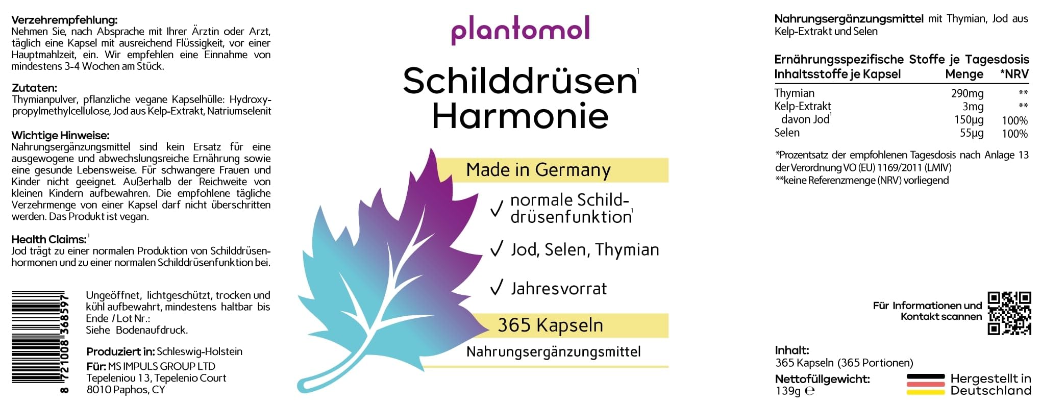 JAHRESVORRAT Schilddrüsen Komplex - 365 Jod Selen Kapseln bei Schilddrüsenunterfunktion - Selen Jod Komplex für eine normale Schilddrüsenfunktion - Schilddrüsen Harmonie