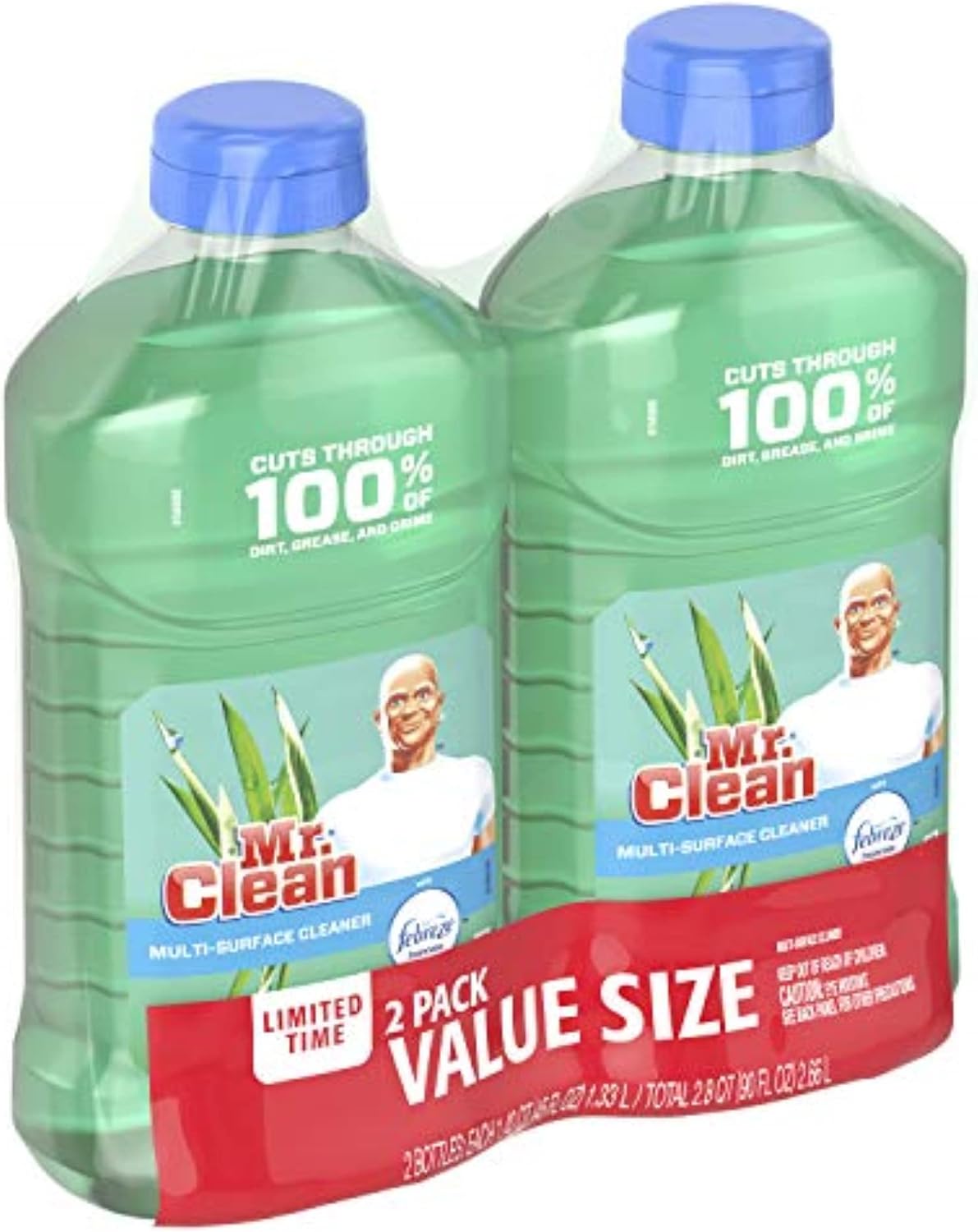 Mr. Clean Liquid All Purpose Multi-Surface Cleaner | Meadows and Rain with Febreze Freshness - 45 Ounce Each Bottle (Pack of 2) (Total 90 fl oz)