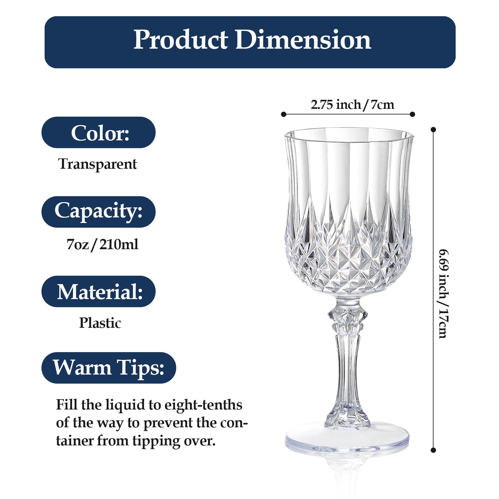 XUWAIDSGN Copas de vino de plástico vintage de 7 onzas, vasos irrompibles para boda, copas de agua de cristal, reutilizables, copas de champán vintage (24, transparentes)