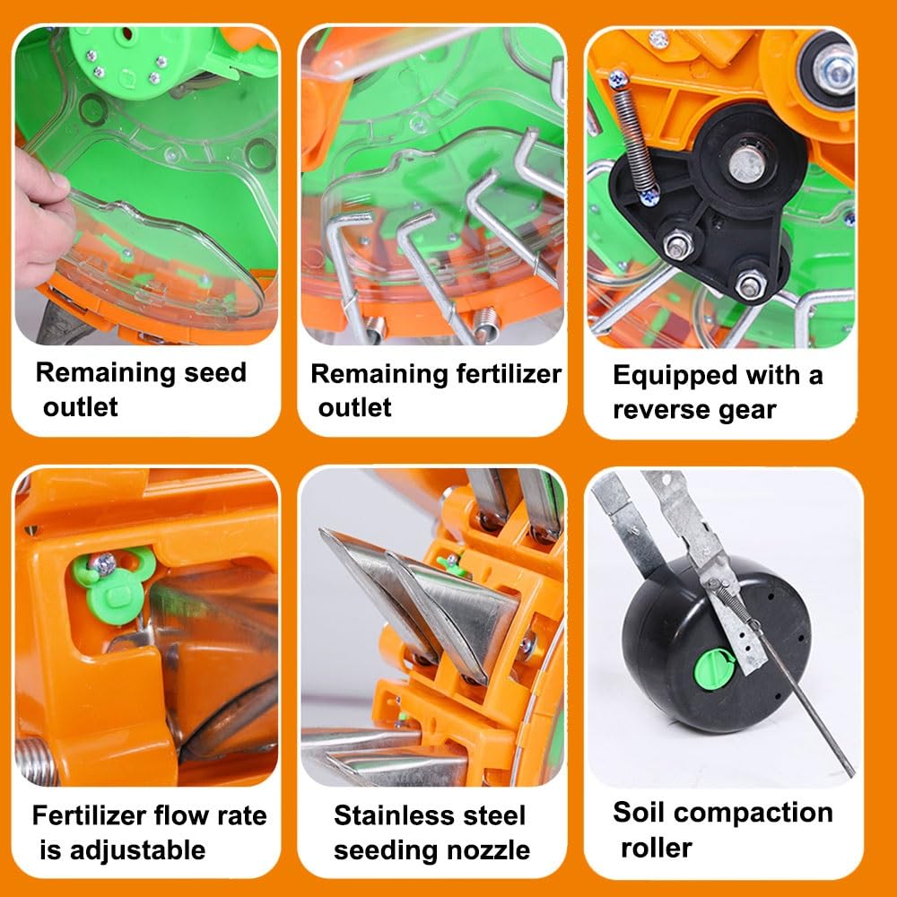 Sembradora manual de rodillo, dispensador de semillas de precisión para jardines, diseño de siembra de doble orificio, con profundidad de siembra ajustable(Double 8-hole)