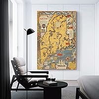 Vista 3 de Impresión artística grande del mapa del estado de Maine, Estados Unidos, alrededor de 1938, lienzo para pared, póster de sala de estar, cuadros e