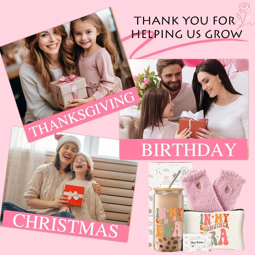 Godmother Proposal Gift Set for Women, In My Godmother Era 16 Oz Coffee Glass Cup, Unique Gifts for Birthday Christmas, Mothers Day Gift Set of 4 - Image 6
