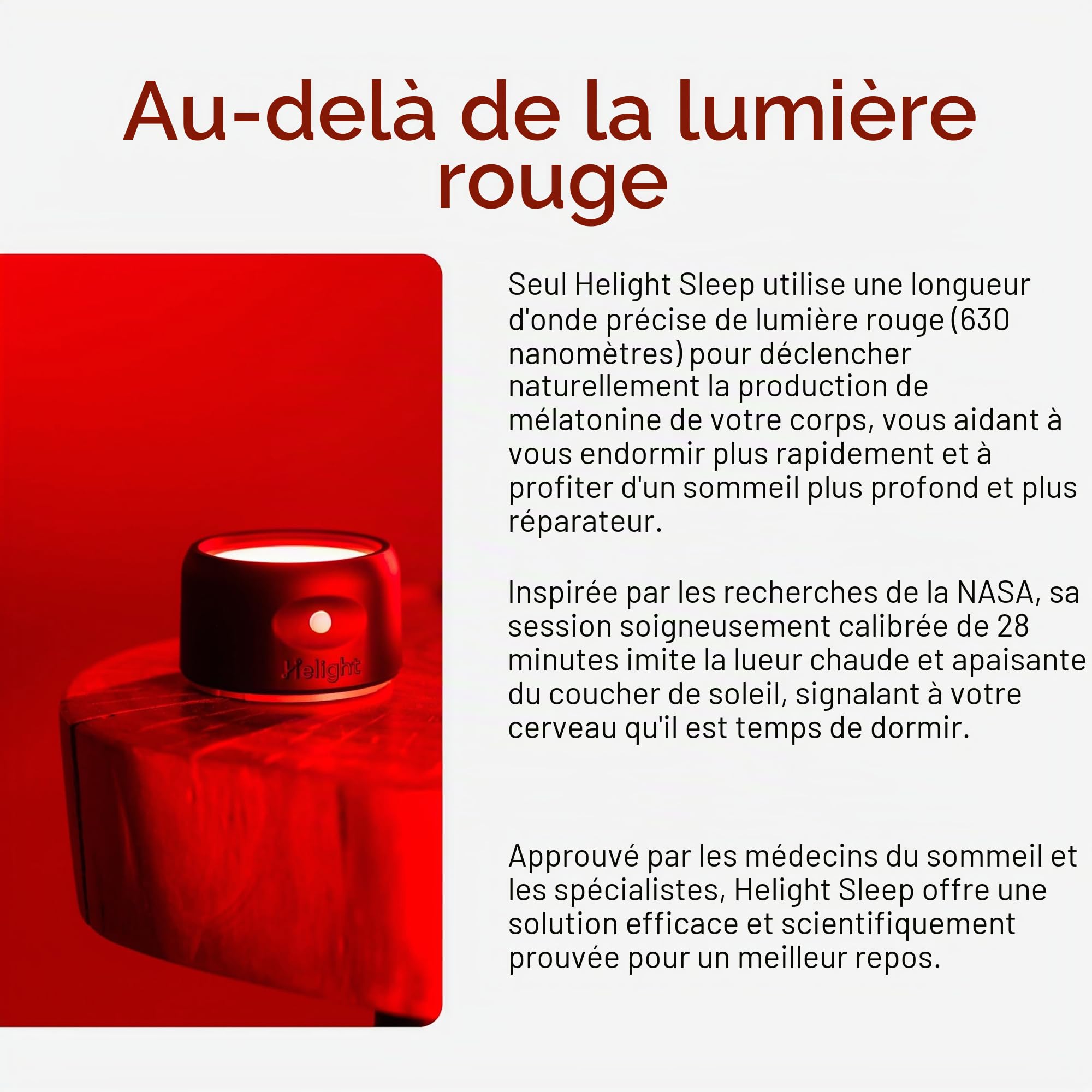 Helight Dispositif de sommeil de thérapie par lumière rouge – Lampe de sommeil à lumière rouge pure 630 nm pour soutenir la relaxation profonde – Lampe de repos soutenue par la science pour les