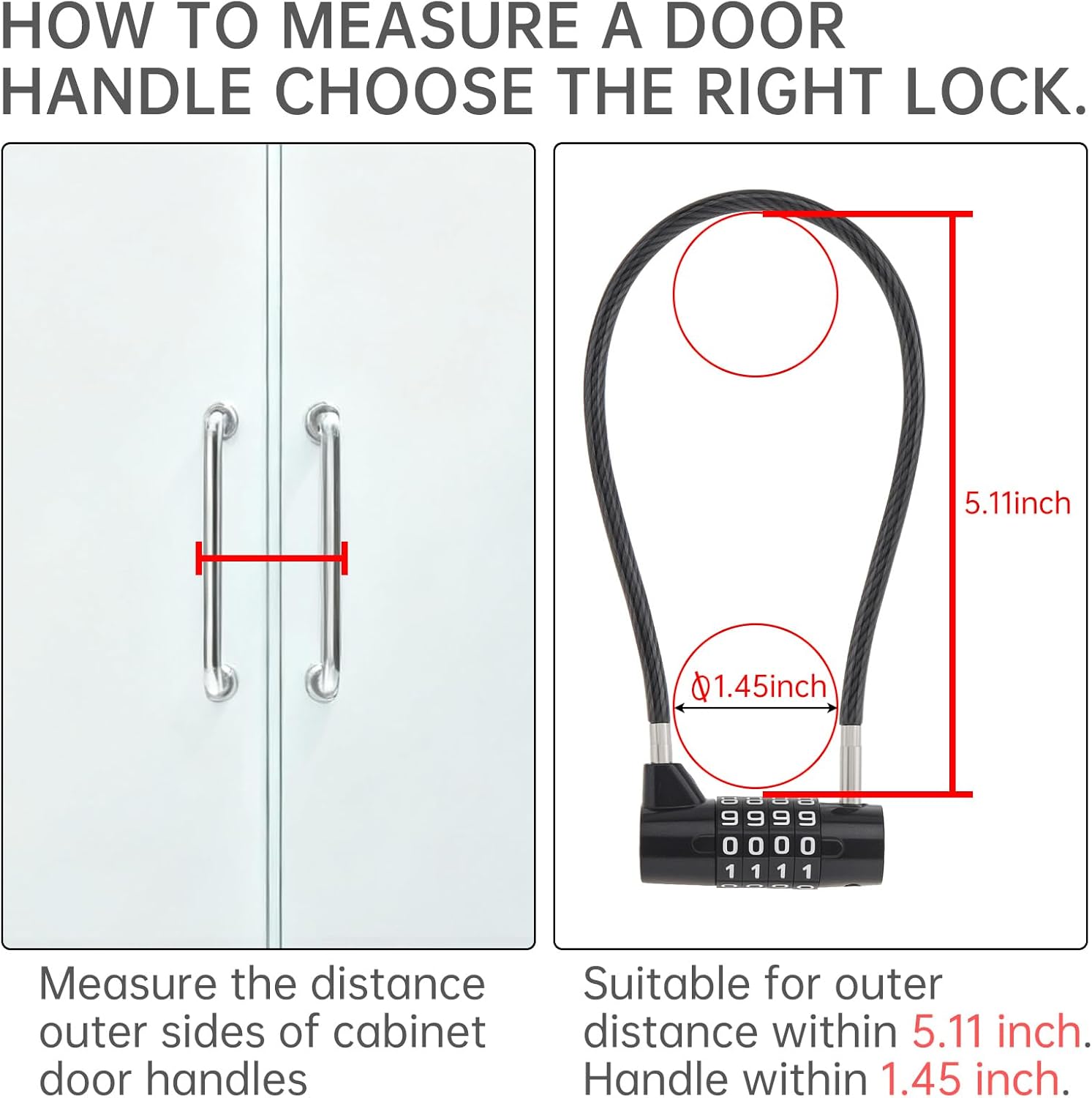 4 Digit Combination Cable Lock,Combination Padlock with 12 inch Steel Cable,Cabinet Lock for Lockers,Gym,Gate, Fence,Toolbox,Hasp Storage,Closet (1, Black)