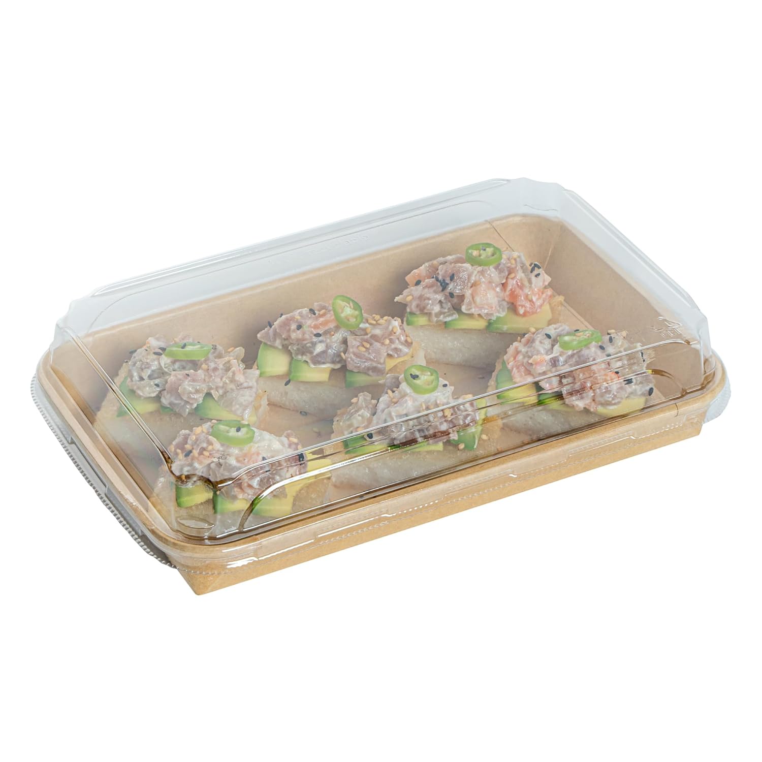 Restaurantware-LIDS ONLY: Matsuri Vision 8.8 x 5.5 x 1.2 Inch Lids For Sushi Containers, 100 Airtight Lids - Containers Sold Separately, No-Fog Design, Clear Plastic Dome Lids, For Sushi Boxes