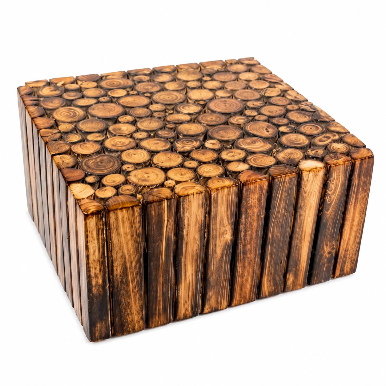 Rustic Solid Wood Log Side Table | Handmade Natural Wooden End Table | Decorative Accent Stool | Living Room, Bedroom, Balcony & Garden Décor | Premium Wooden Coffee Table | 10 x 10 x 5 Inches-image-39