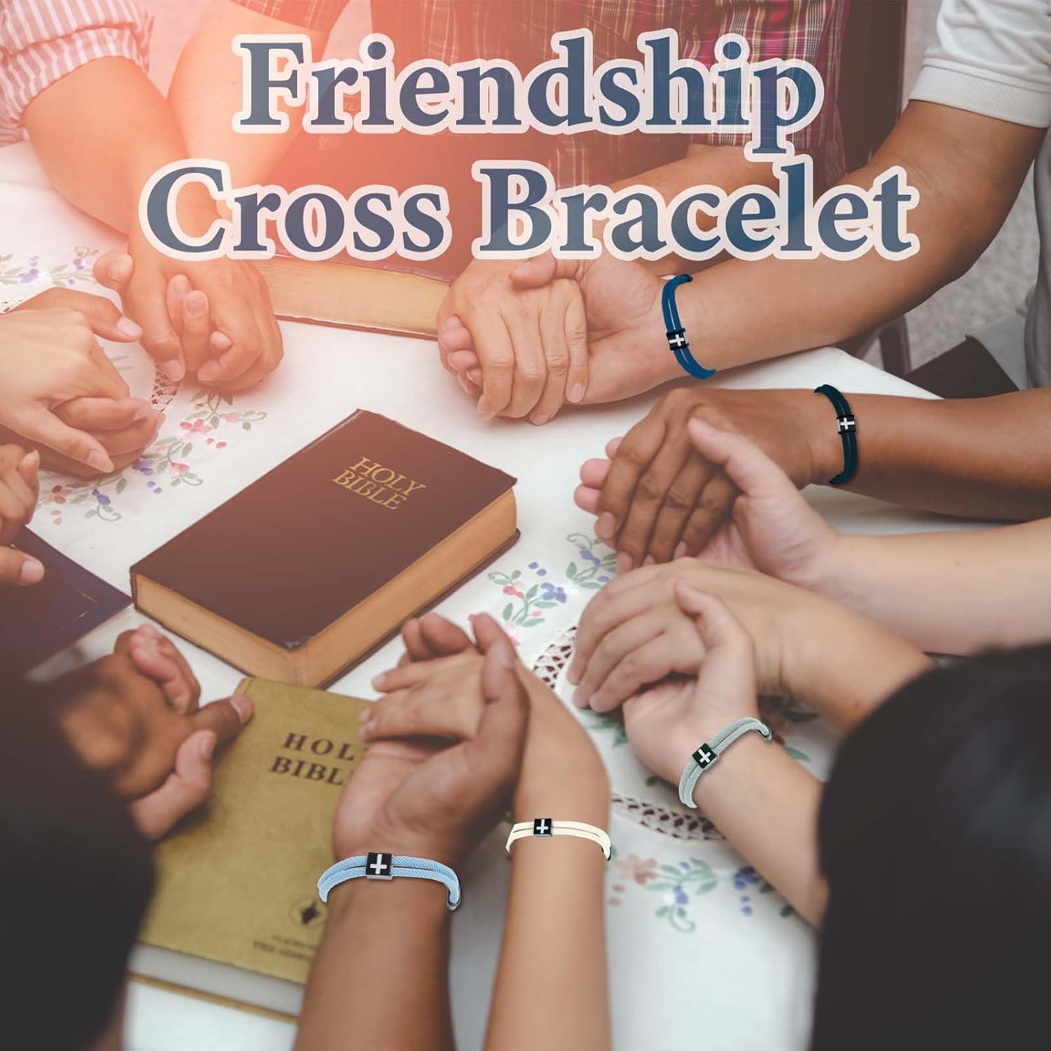 JIEYAO 12 Pcs Braided Cross Bracelet, Christian Adjustable Rope, Jesus Bracelet with Metal Knot Easter Christian Baptism Gift - Image 6