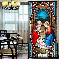 Vista 16 de Lámina decorativa para ventana, privacidad, pintura de bosque, adhesivos estáticos para ventanas, sin pegamento, cubiertas esmeriladas para ventanas