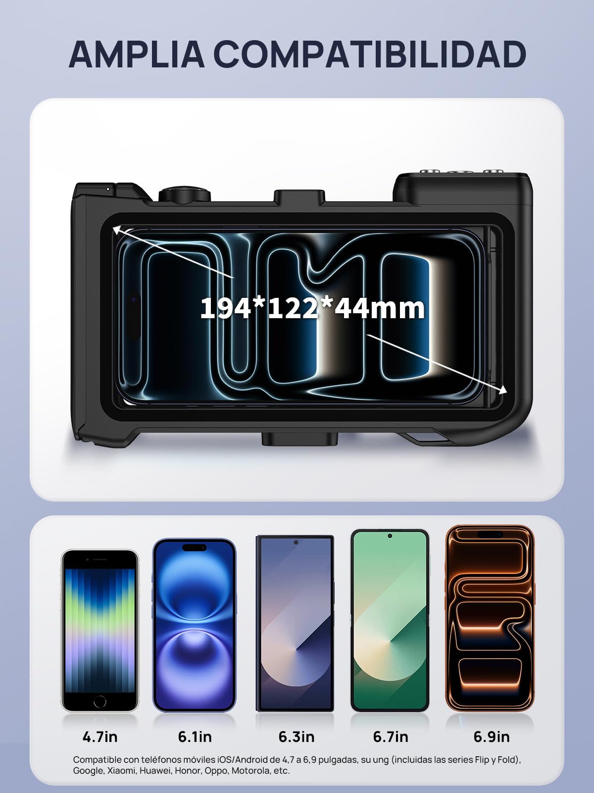 Funda Impermeable Móvil Universal IP68 para Buceo, Negro | Compatible con iPhone Samsung y Otros Smartphones de 4.7" a 6.9", Carcasa Submarina Universal, Control Bluetooth
