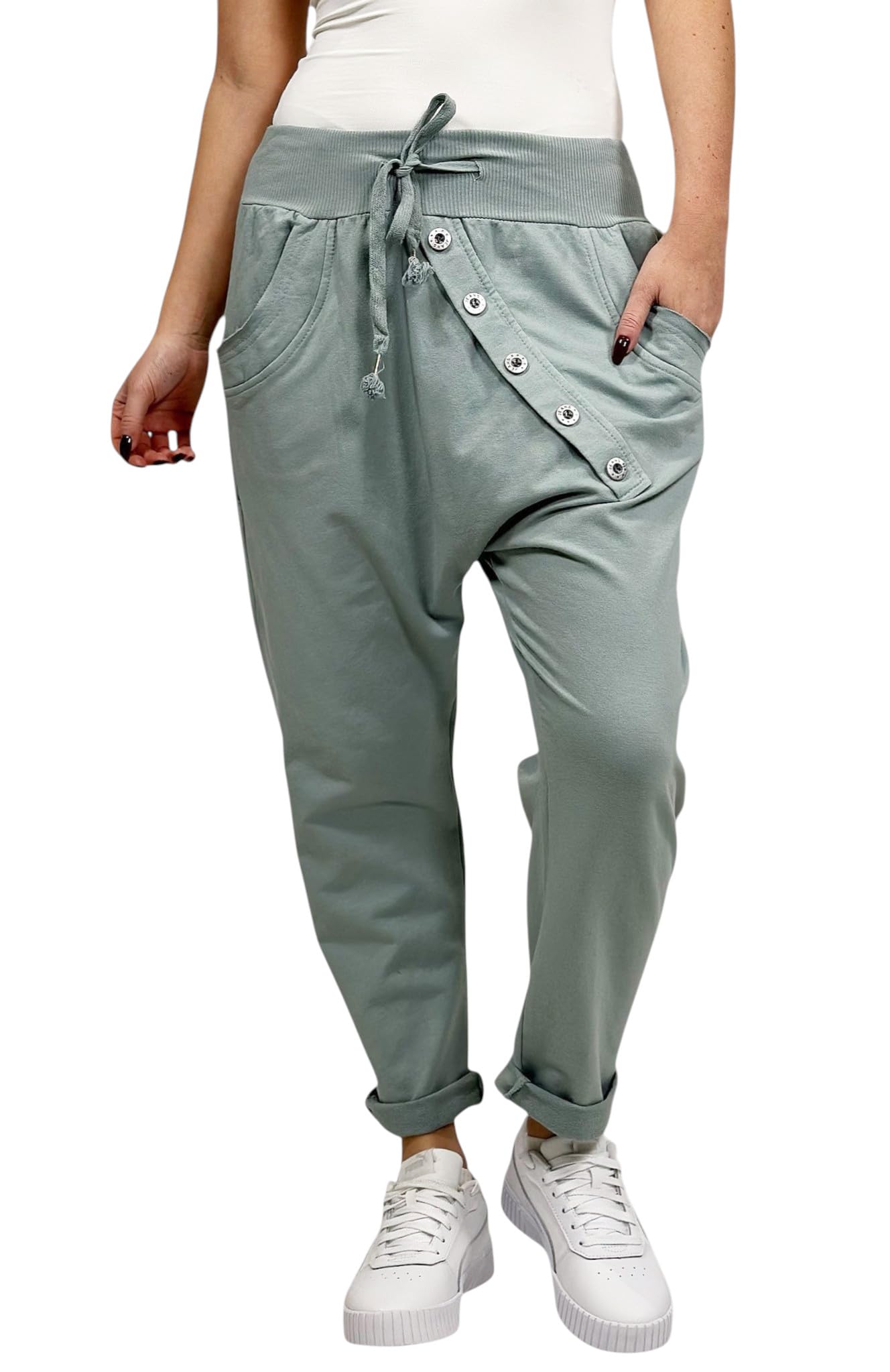 Mississhop Pantalon de survêtement en coton pour femme avec taille élastique