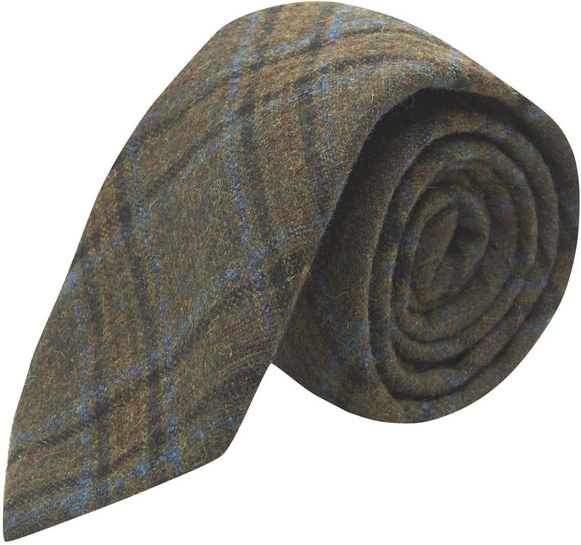 King & Priory Olive Green & Brown Check Tie, Tweed, Tartan, Plaid