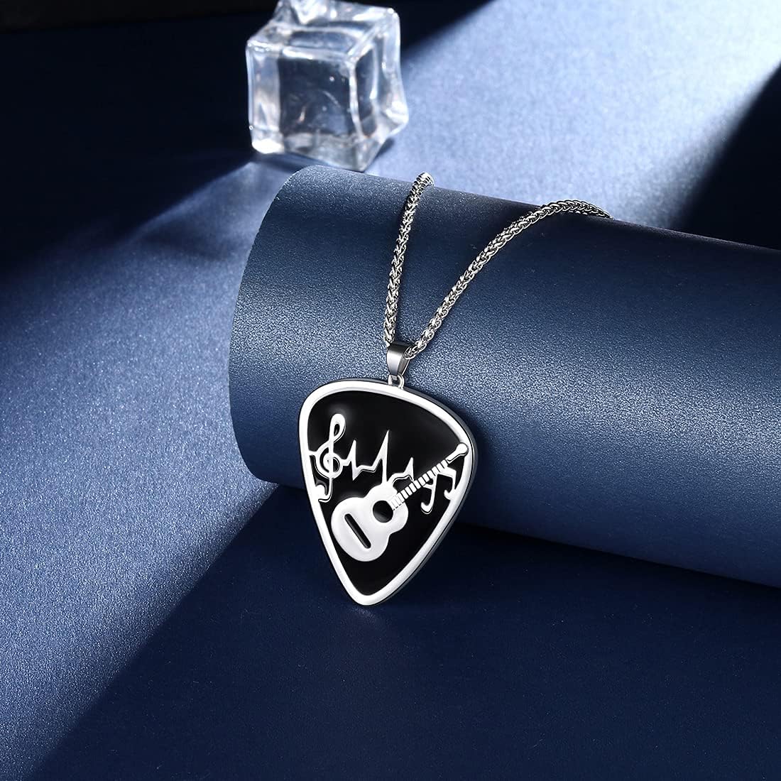 beautlace Guitar Pick Necklace Silver/18K Gold/Black Gun Plated Guitar with Music Note Pendant Jewelry for Music Lover Men and Women KP0157 - Image 3