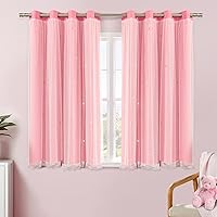 Vista 28 de XiDi Cortinas opacas para dormitorio de niñas, diseño de princesa unicornio arcoíris, 72 pulgadas de largo, rosa/azul