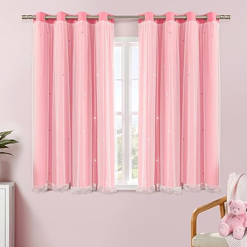 Miniatura 28 de XiDi Cortinas opacas para dormitorio de niñas, diseño de princesa unicornio arcoíris, 72 pulgadas de largo, rosa/azul