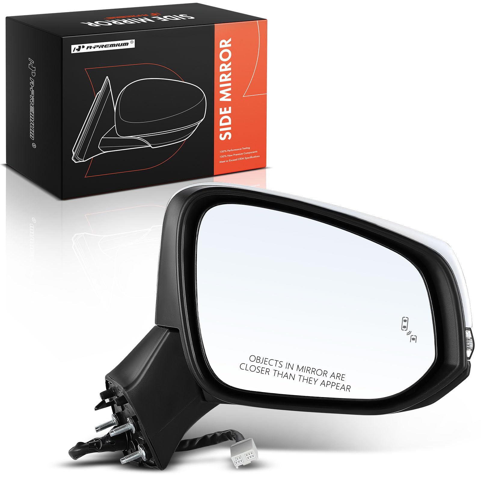 A-Premium Passenger Side Power (White) Door Mirror Compatible with Toyota RAV4 2019 2020 2021 2022 - Heated Manual Folding w/Turn Signal and Blind Spot Detection Outside Rear View Mirror