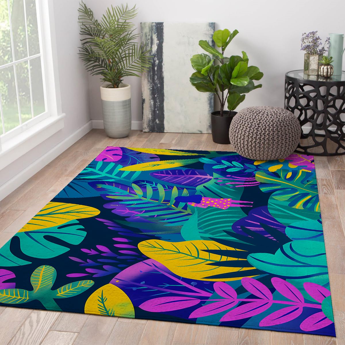 Alfombra tropical de hoja para comedor y dormitorio moderno MOKOSAISE