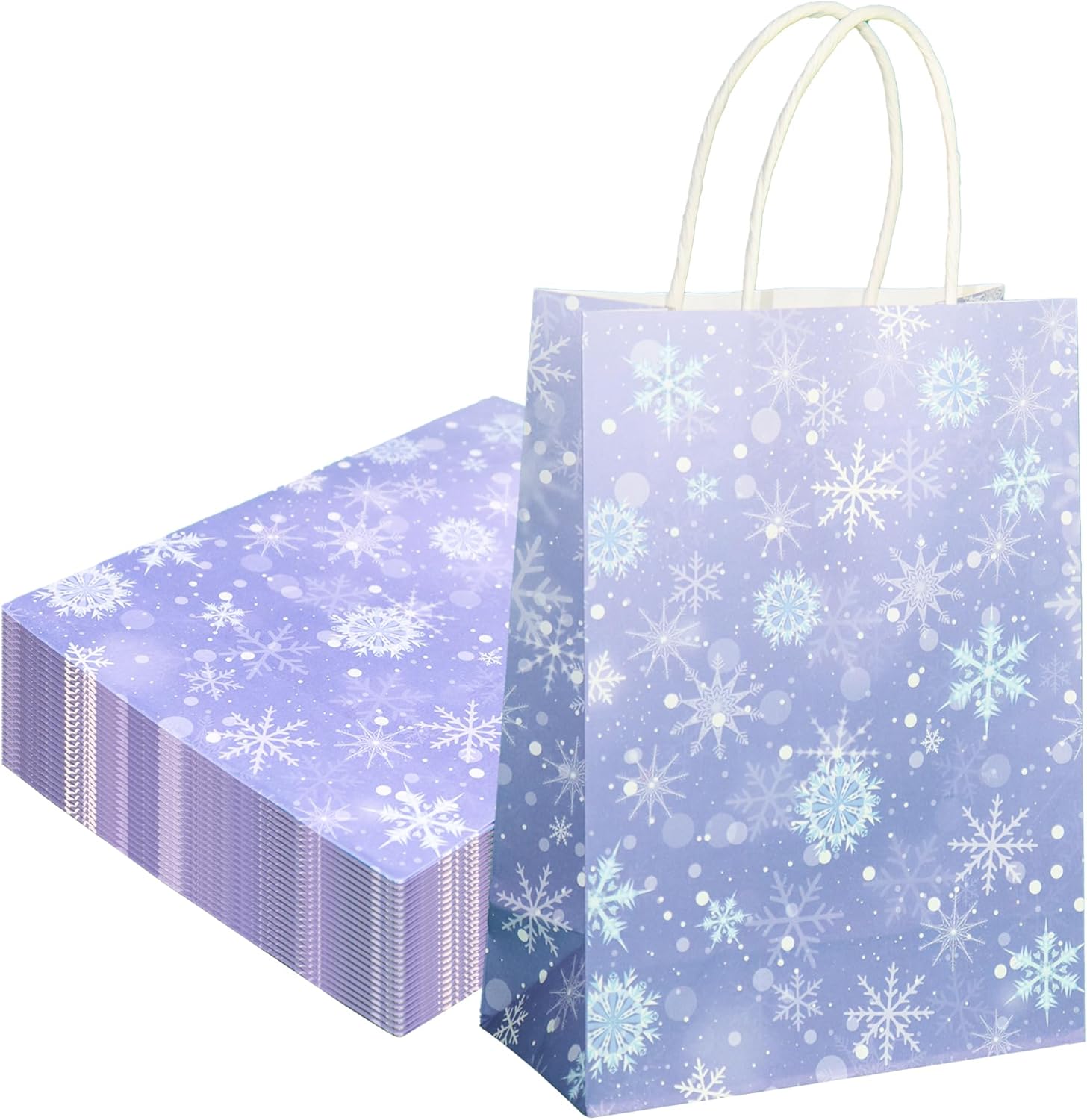W WINTMING 12 Pcs Snowflake Gift Bags Snowflake Paper Goodie Bags Bulk Frozen Party Favor Bags with Handles for Birthday Christmas Winter Wonderland