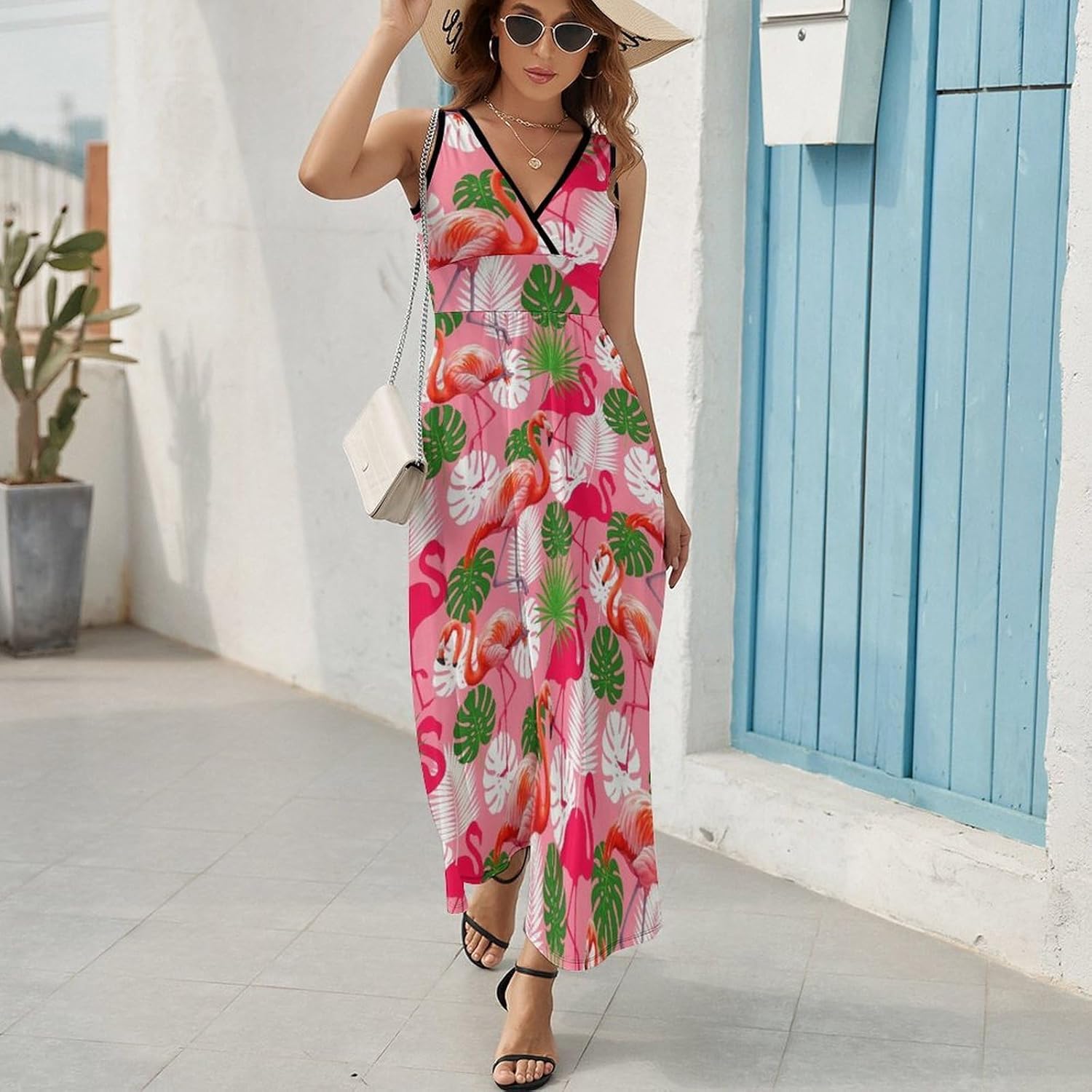 Casual Tank Dress V-Neck Sleeveless Adjustable Beach Dress