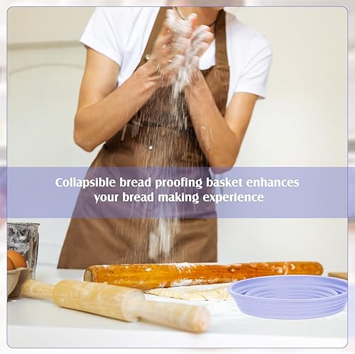 Miniatura 6 de Domensi 4 cestas de silicona a prueba de pan de 9 pulgadas, suministros plegables para hornear pan de masa madre, caja redonda a prueba de masa,