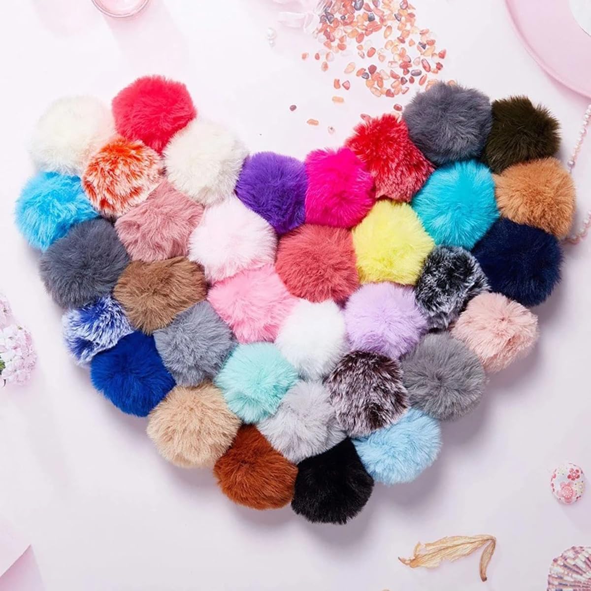 50PCS Faux Fur Pom Pom for Men Women, 2.36in Fluffy Pompoms with Elastic Loop