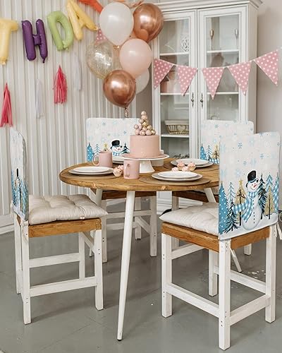 Vista 67 de Fundas para sillas de Navidad de muñeco de nieve rojo, 4 piezas, fundas para respaldo de sillas de comedor, fundas protectoras de silla de árbol