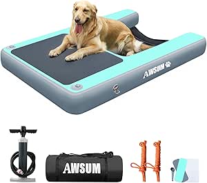 AWSUM Inflatable Dog Water Boat Ramp Large Dock Floating Ladder for Dogs Up to 230lbs On Water Float Steps for Lakes Easy Access Dog Pool Ramp with Anti-Slip EVA