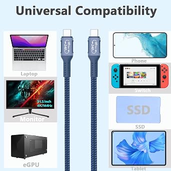 USB 4 for Thunderbolt 4 Cable 0.3m/1FT, 40 Gbps Data transfer with 240W and 4K@144Hz 5K@ 60Hz or 8K@30Hz,Compatible with Thunderbolt 4/3 Cable and USB C,fit for Laptop,Docking,Monitor and more