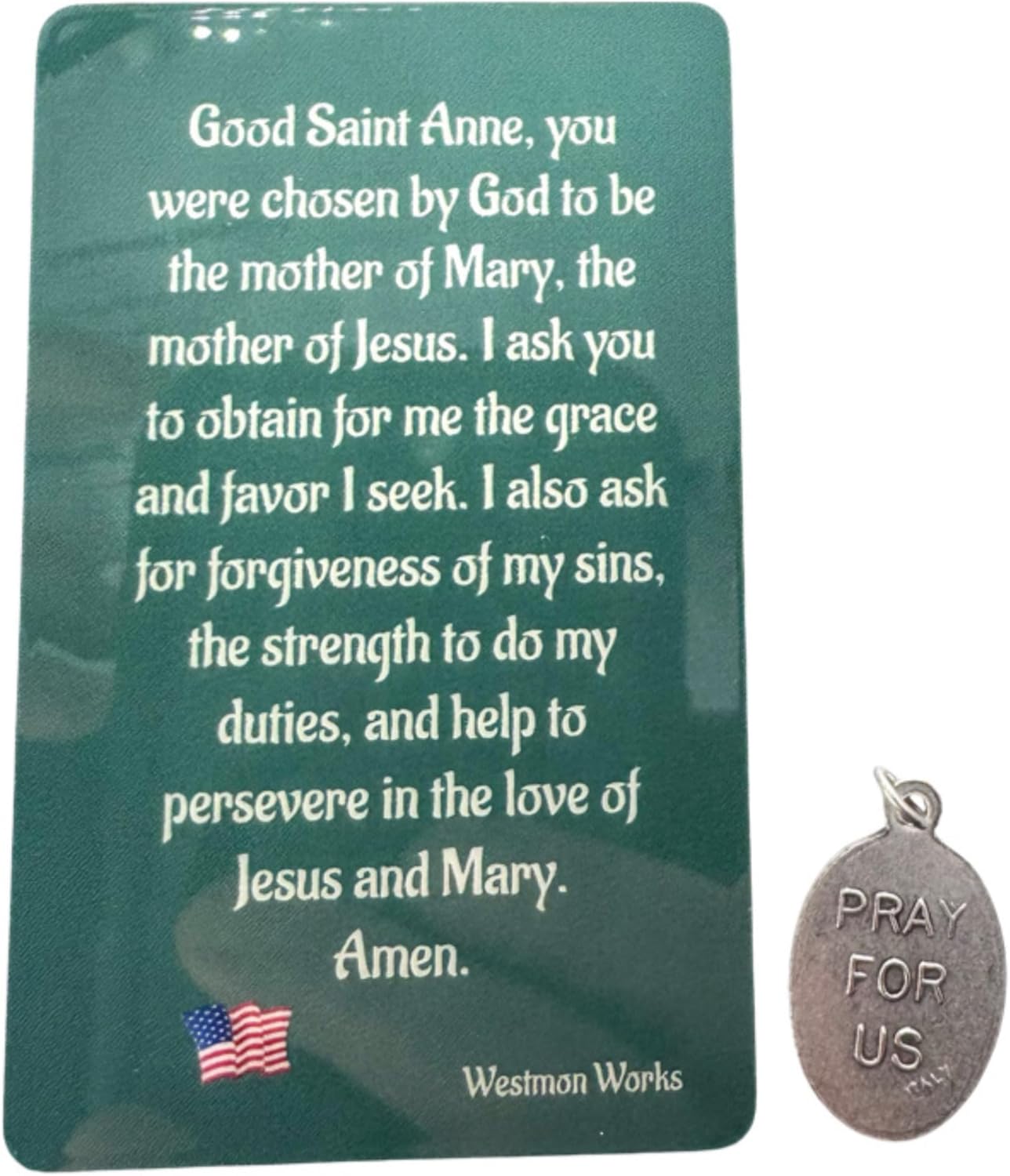 Westmon Works St Anne Medal Set Italian Metal Medallion with Laminated Saint Prayer Holy Card - Image 4