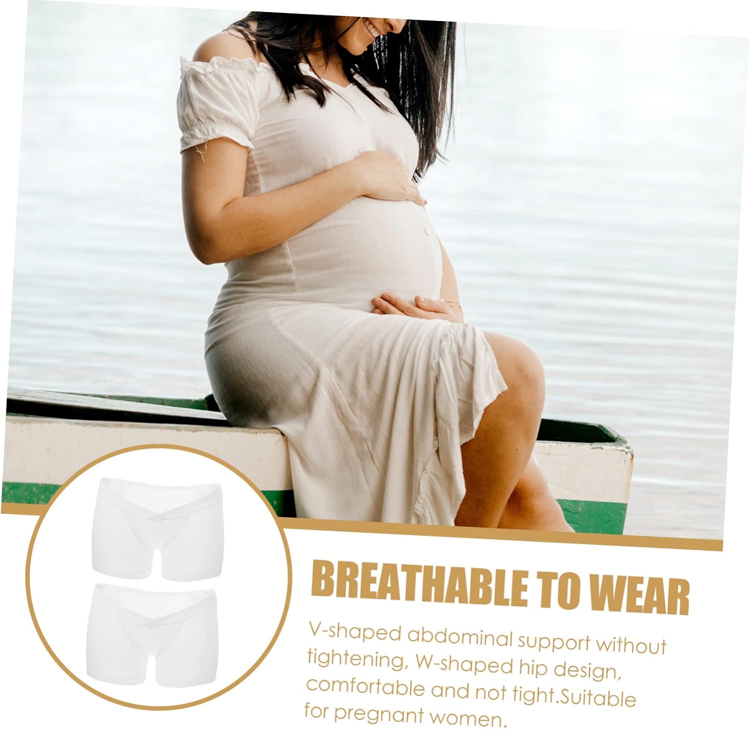 2pcs Comfortable Maternity Underwear for Pregnant Women Lightweight Stretchable Safety Pants V-shaped Low Waist Design Breathable Elastic Maternity Shorts White