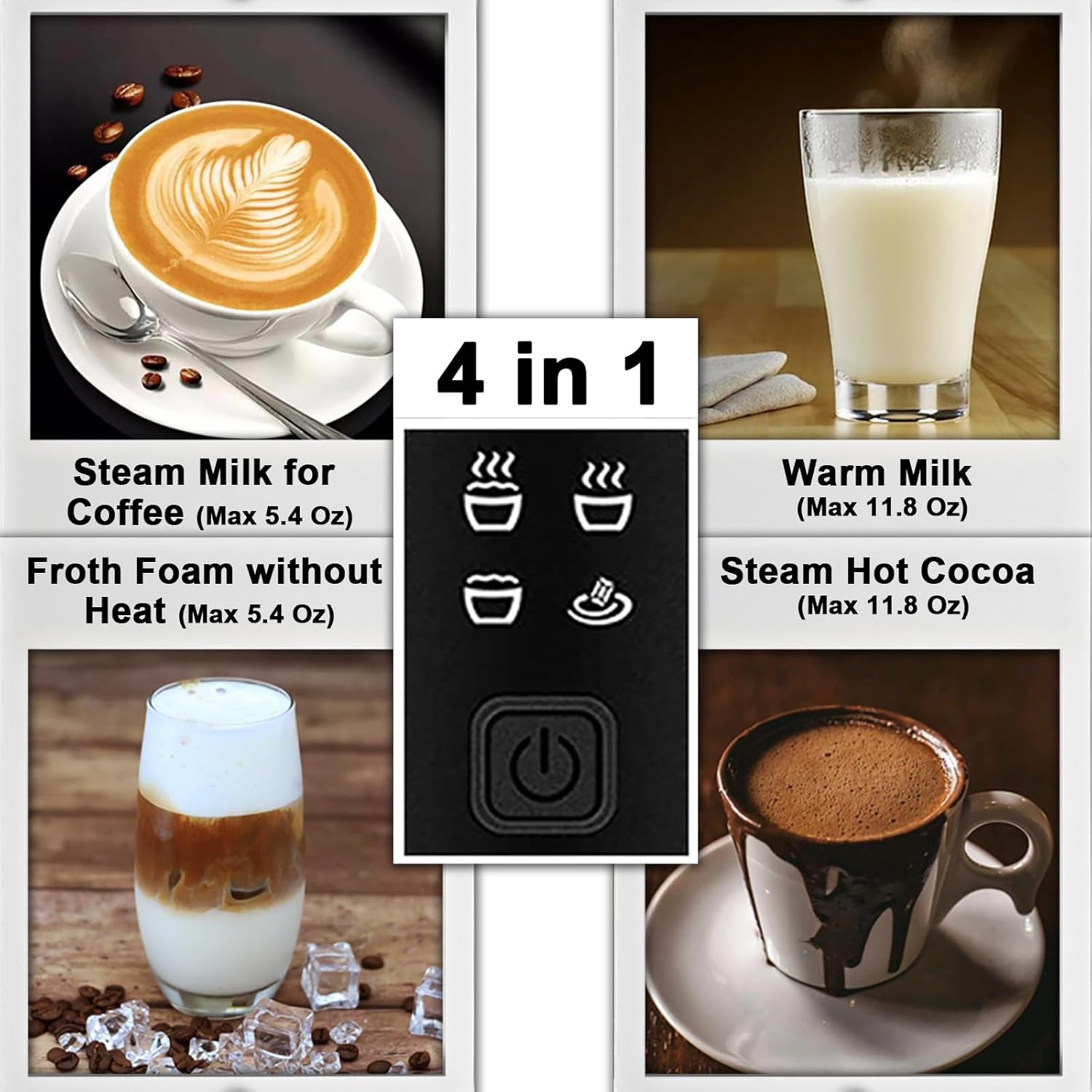 Milk Frother for Coffee,Electric Milk Frother and Steamer,Hot & Cold Foam Maker,4 in 1 Milk Warmer, Electric Milk Steamer, Automatic Coffee Frother for Latte, Cappuccino, Macchiato, Hot Cocoa