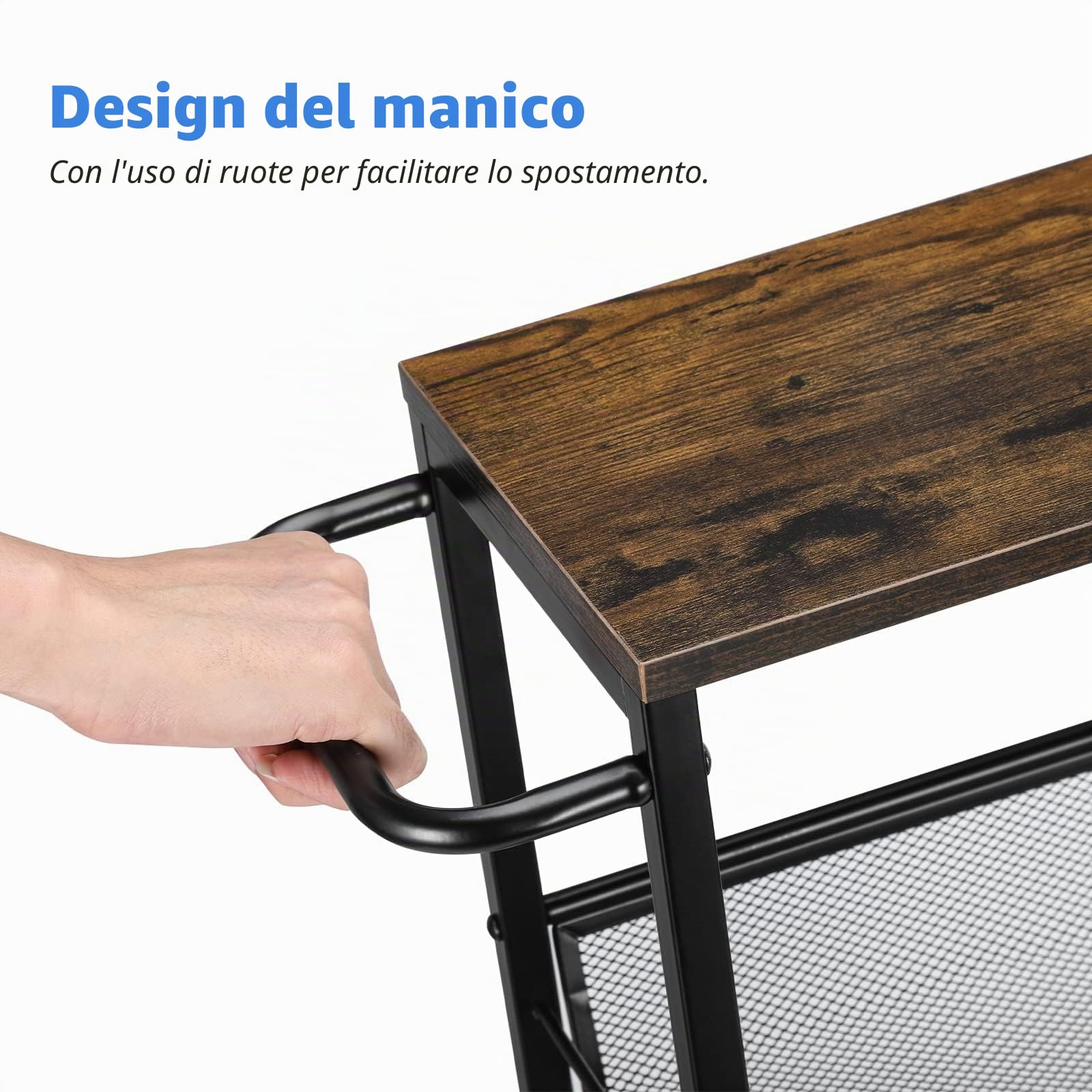 LIANTRAL Carrello a 4 livelli, carrello cucina stretto, ripiano di nicchia su ruote con piano tavolo in legno, Mensola cucina e ripiano bagno per piccole stanze, cucina, bagno, ufficio