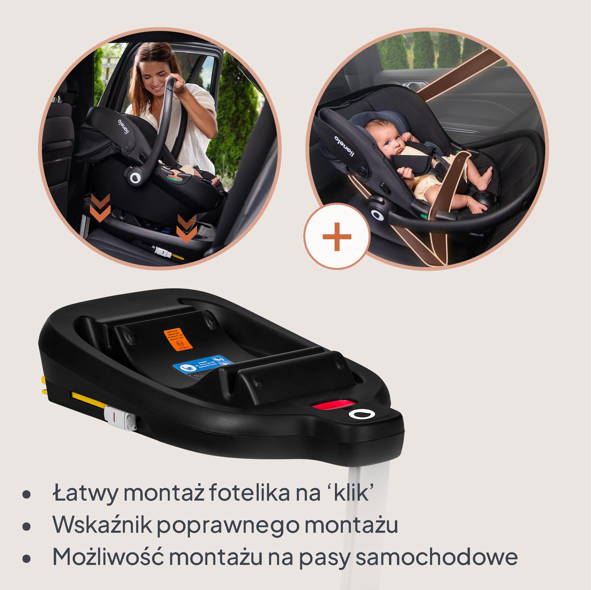 LIONELO ASTRID i-Size SET Dziecięcy Fotelik Samochodowy z Bazą 40-87 cm Nosidełko dla niemowląt Montaż ISOFIX, 3-Punktowe Pasy Ochrona Boczna, Wkładka Dri-Seat, i-Size R129