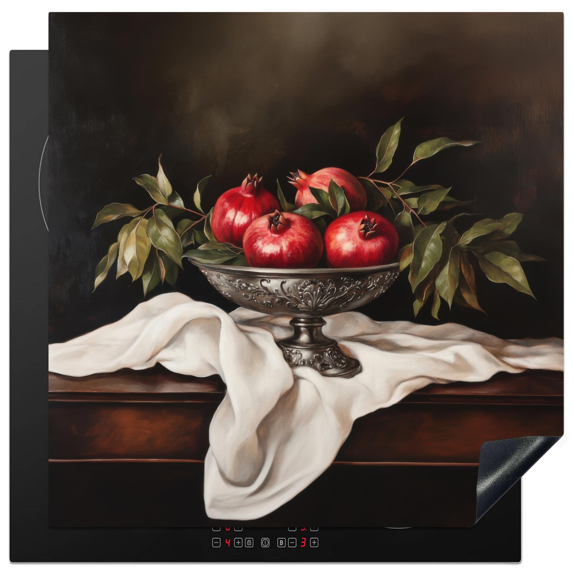 KitchenYeah© Induction Hob Protector Mat 30.7"x30.7" / 78x78 cm Cooker Top Protectors Cover Ceramic Covers Electric Hobs Vinyl Pomegranates - Classic - Vintage
