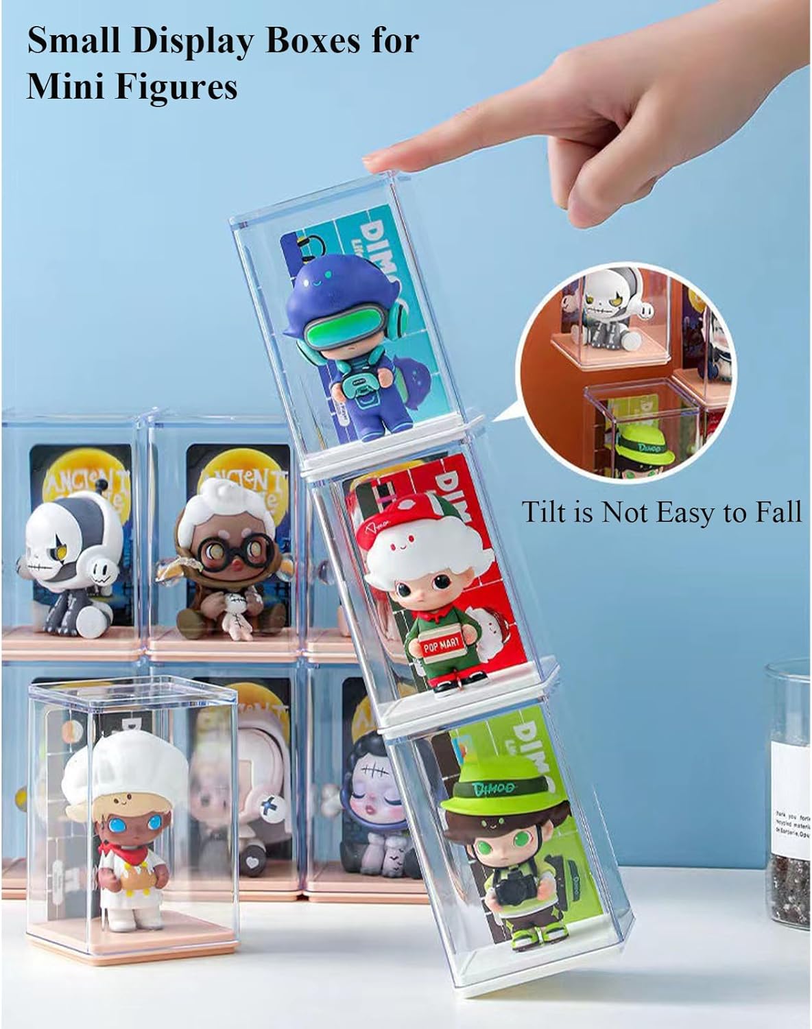 6 PCS Small Display Case for Mini Figures Clear Blind Box for Mini Collectibles-Figures, Stackable Miniature Display Box Dustproof Clear Storage Box Showcase for Pop Mart