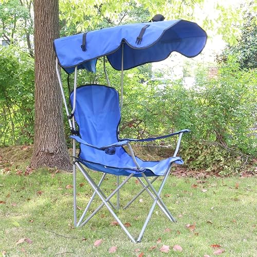 Miniatura 2 de PLKO Sillas de camping con toldo, silla de césped portátil cuádruple para adultos, silla reclinable plegable con portavasos para eventos al aire
