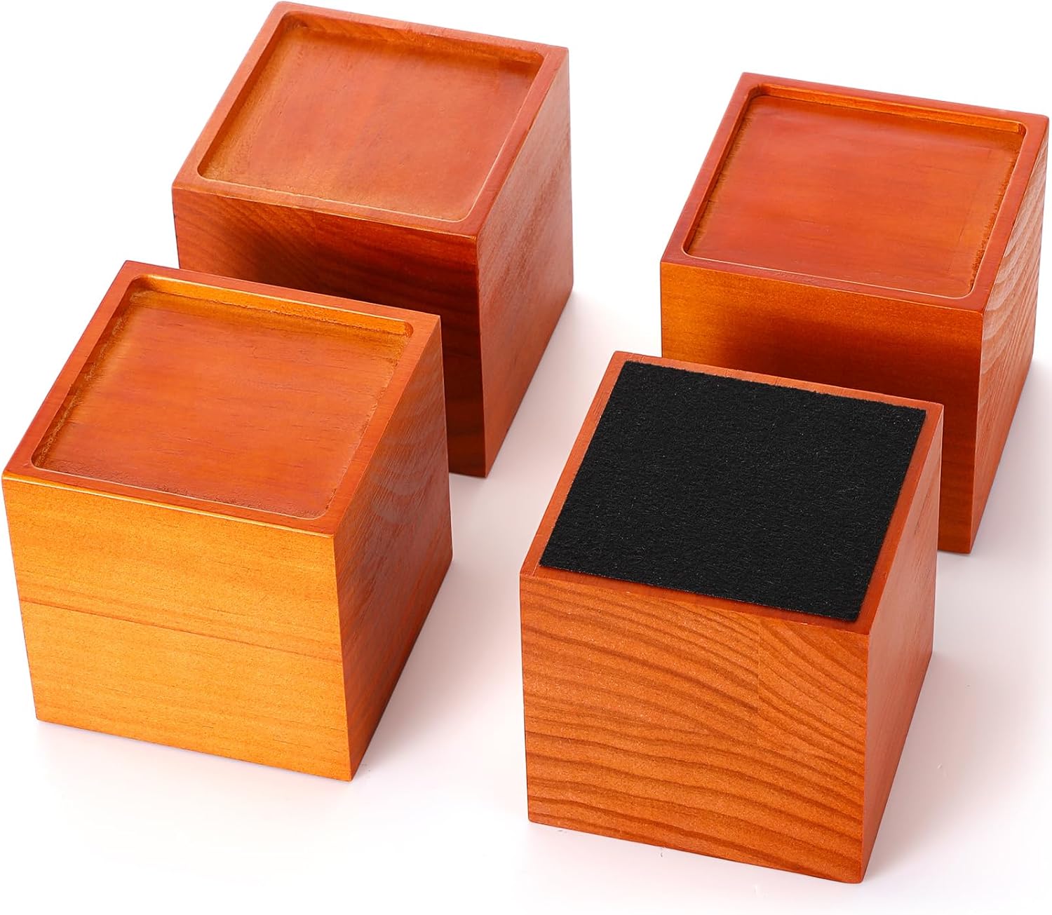 4 Inch Solid Wood Bed Furniture Risers Set of 4, Light Brown Square Heavy Duty Couch Lifters Brown Wooden Furniture Risers Blocks for Bed Frame, Sofa, Chair, Table, Cabinet, and More