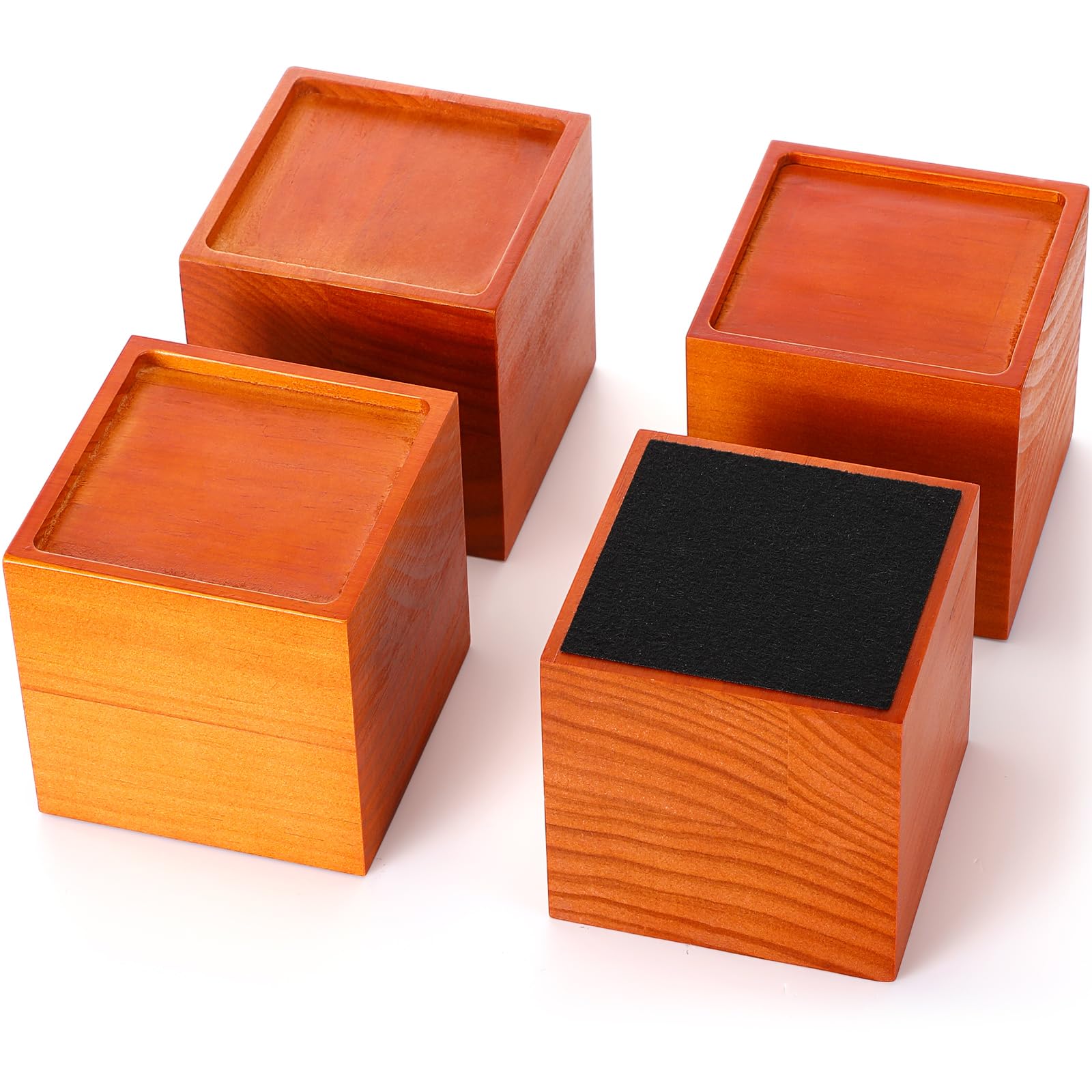 4 Inch Solid Wood Bed Furniture Risers Set of 4, Light Brown Square Heavy Duty Couch Lifters Brown Wooden Furniture Risers Blocks for Bed Frame, Sofa, Chair, Table, Cabinet, and More