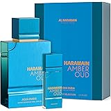 Al Haramain Amber Oud Eau de Parfum – Aqua Dubai – Oud Cologne with Atomizer – Men's Perfume for Men: Bergamot, Green Notes, Mandarin, Melon, Pineapple, Amber, Vanilla, Musk, Mens Fragrances (3.33oz)