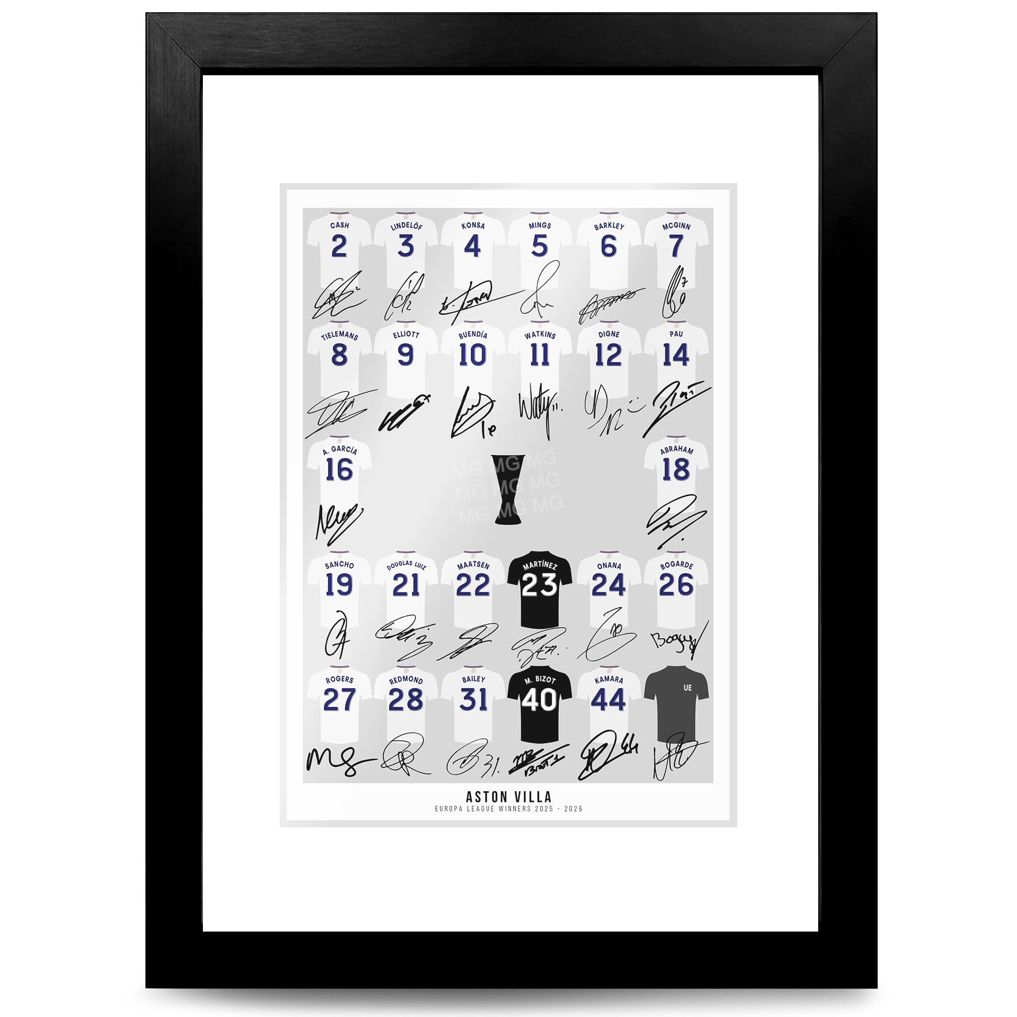 Aston Villa Team Squad 2025-2026 Signed Poster Print Framed Picture Photo Autograph Gift 25/26 Ollie Watkins Morgan Rogers Mcginn (Europa Champions 2026, A4 Framed & Mounted)