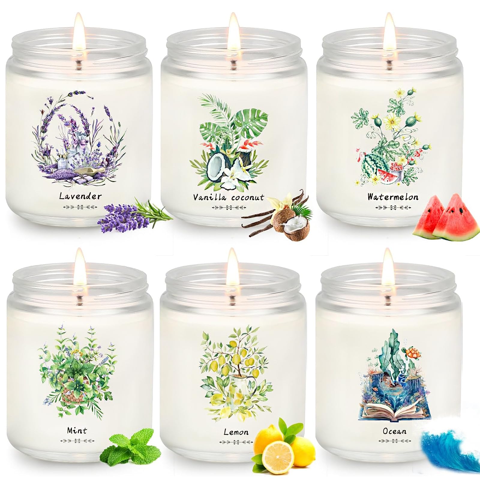 Sponsored Ad - 6 Pack Candles for Home Scented, 37.8 oz 300 Hour Long Lasting Candles,Aromatherapy Candles for Women Gifts, Natural Non Toxic Soy Candle Set Lavender/Vanilla Coconut/Lemon/Ocean/Mint/Watermelon