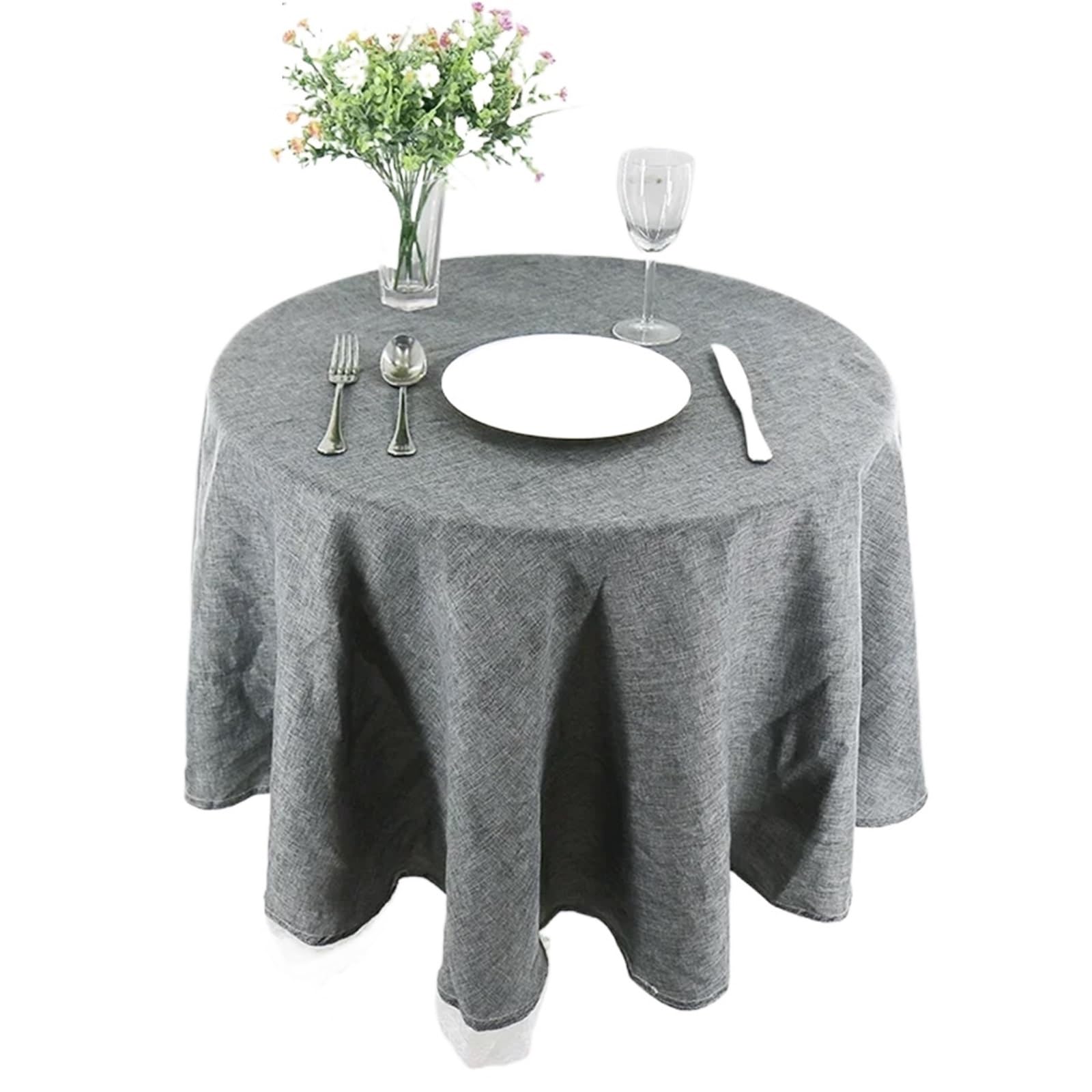 ZHSOAO Round Tablecloth Cotton Linen Table Cloth Cover Diameter 24-59inch Wedding Party For Home Dining Kitchen Decor for Cafe(Grey,150cm Diameter)